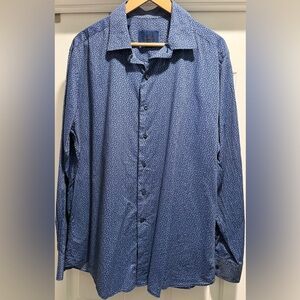 EUC⚡️👔 David Donahue Fusion Blue Micro-Floral Print Shirt – Men’s XL (17.5)